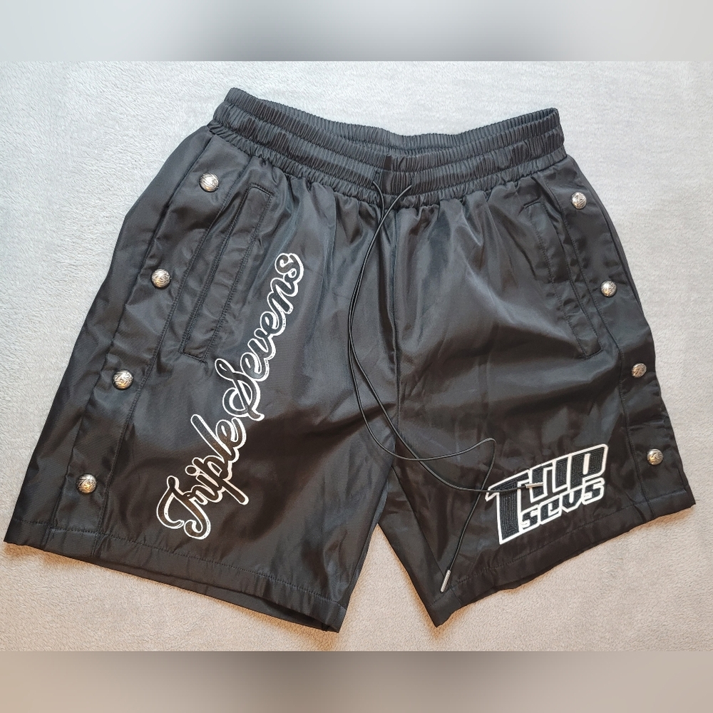 Triple Sevens Nylon Button Up Shorts Black Size Medium NWT Streetwear T7